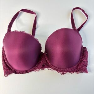 Victoria's Secret 34DD Dream Angels Smooth Push up Bra Lace Red Wine